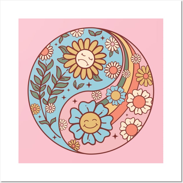 YinYang flower power smiley face Wall Art by KZK101